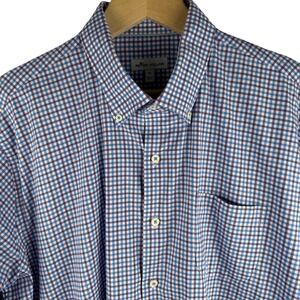 Peter Millar Gingham Button Down Shirt Mens XL Long Sleeve Stretch Blue Purple